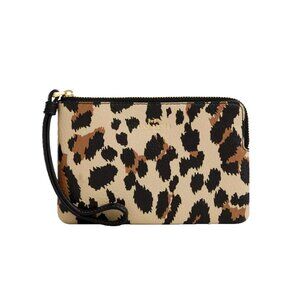New Coach CCJ74 Corner Zip Wristlet Leopard Print Multi